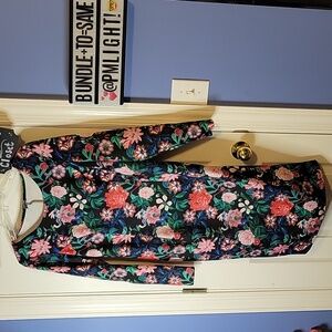 Project Runway Large Dress Floral Long Sleeve Black Red Blue Bodycon